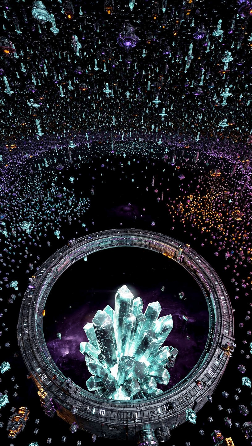 Huge crystal vault in deep space swarm
