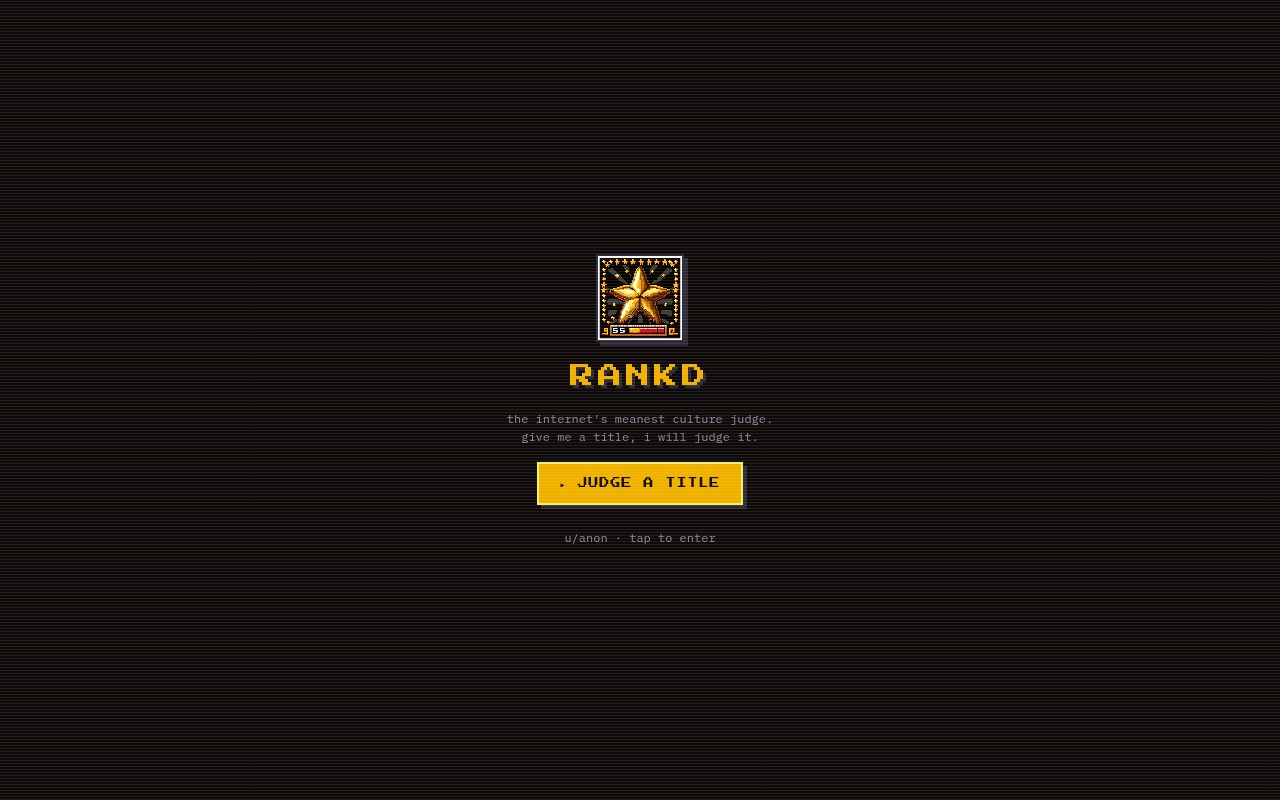 rankd-judge gameplay screenshot — pixel-art arcade scoring screen